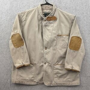 Orvis Mens XXL Khaki Cotton Canvas Field Jacket Elbow Patches Chore Coat Tan